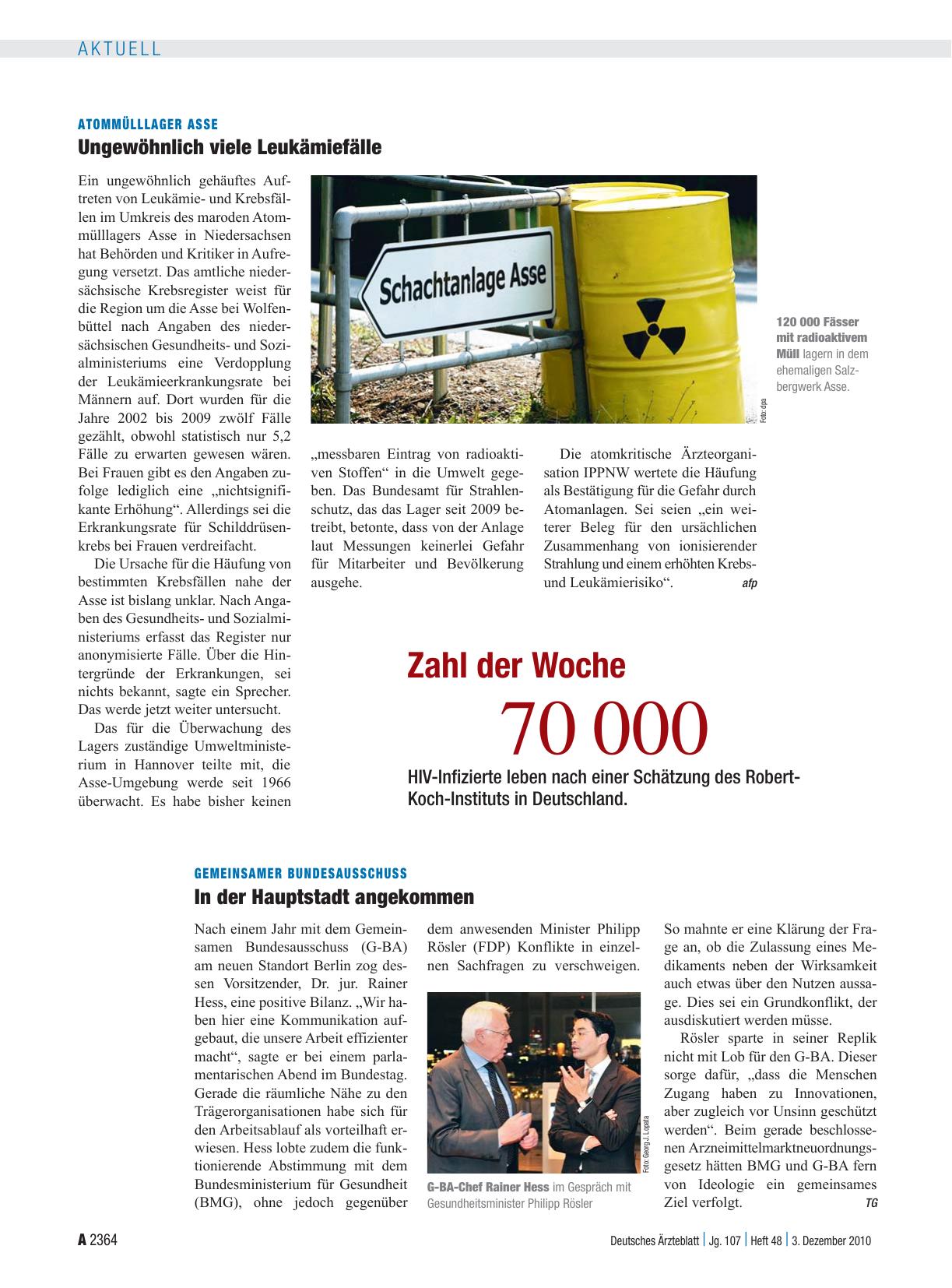 Vorschauseite 1: Atommülllager Asse: Ungewöhnlich viele Leukämiefälle
