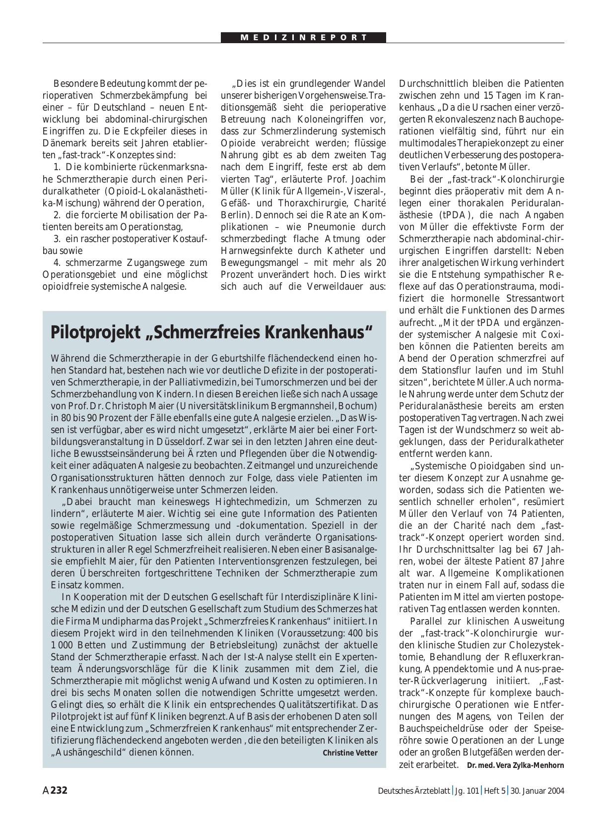 Vorschauseite 1: Pilotprojekt „Schmerzfreies Krankenhaus“