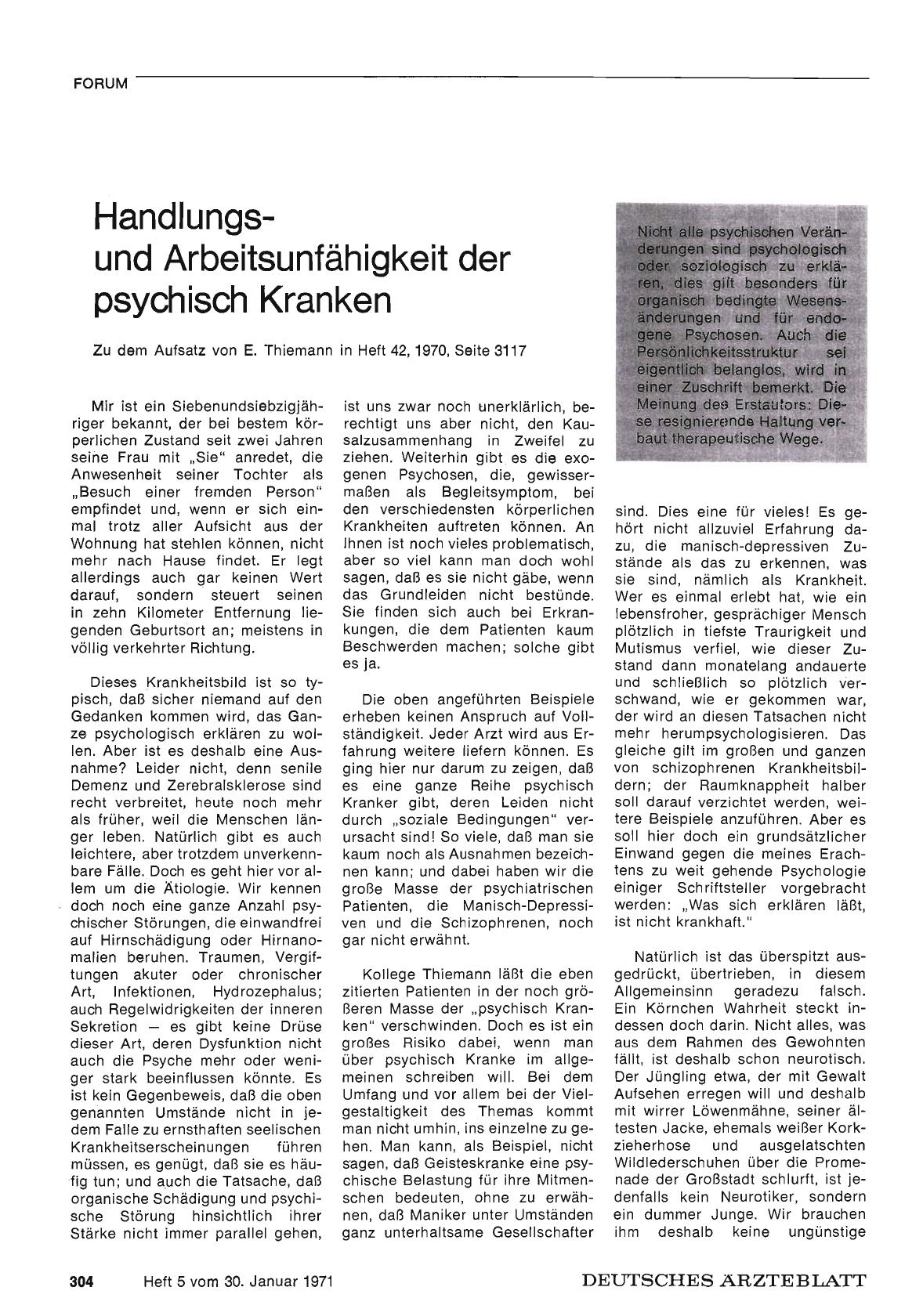 Vorschauseite 1: Handlungsund Arbeitsunfähigkeit der psychisch Kranken