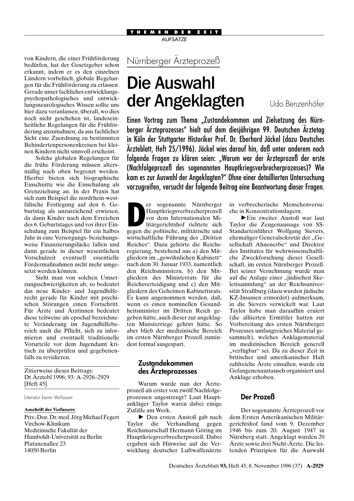 Vorschauseite 1: Nürnberger Ärzteprozeß: Die Auswahl der Angeklagten
