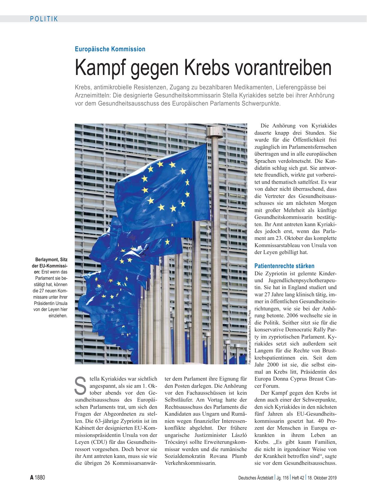 Vorschauseite 1: Europäische Kommission: Kampf gegen Krebs vorantreiben