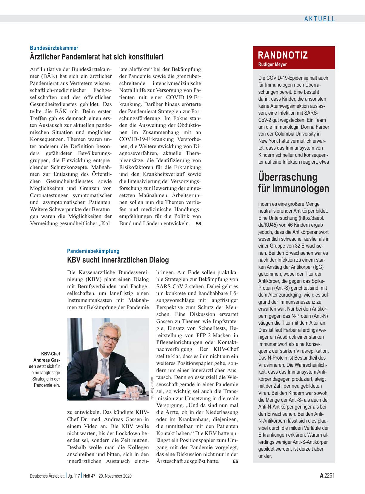 Vorschauseite 1: Pandemiebekämpfung: KBV sucht innerärztlichen Dialog
