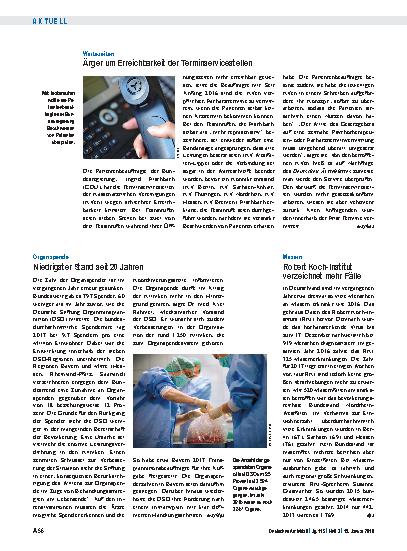 Vorschauseite 1: Organspende: Niedrigster Stand seit 20 Jahren