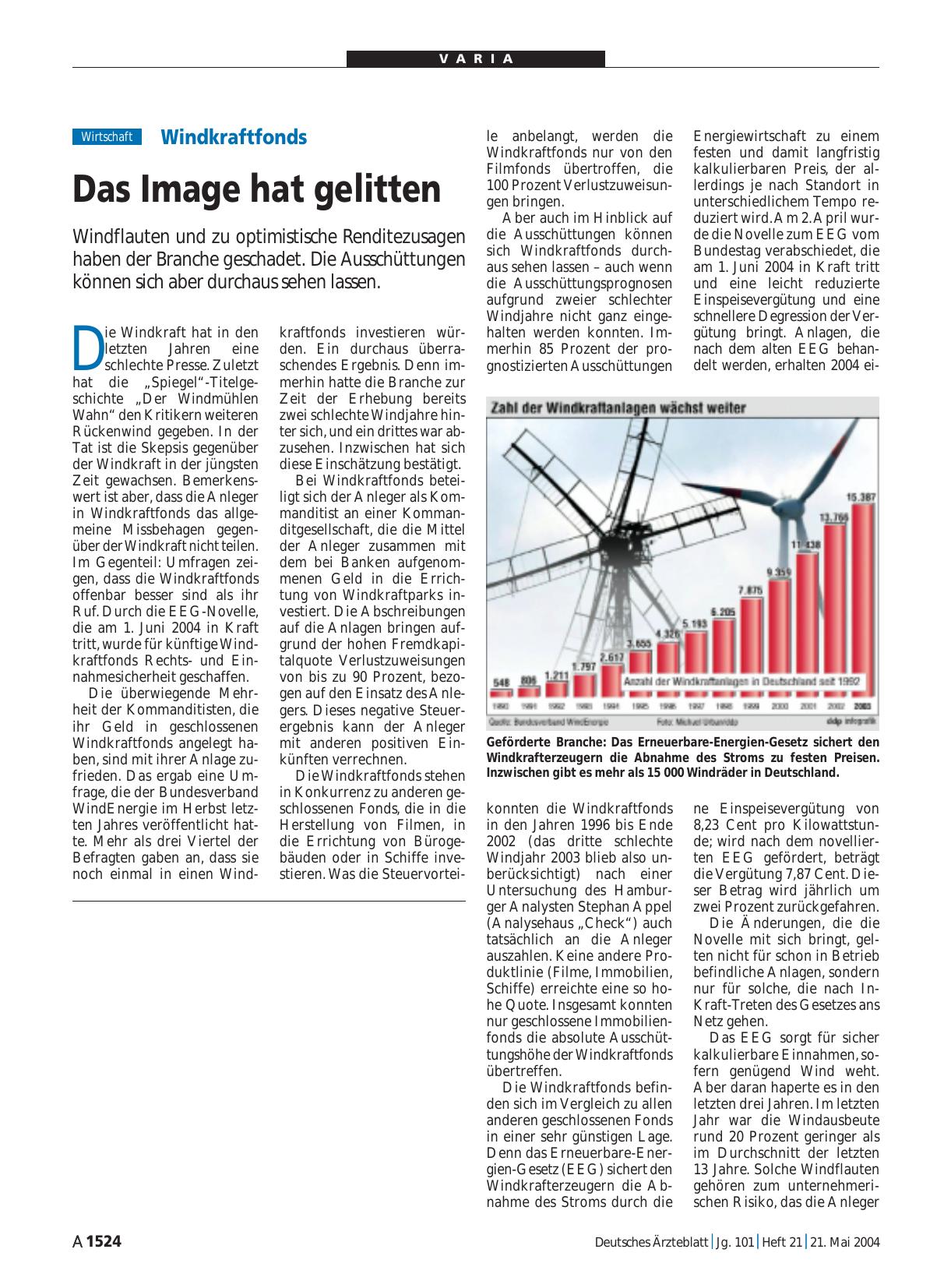 Vorschauseite 1: Windkraftfonds: Das Image hat gelitten
