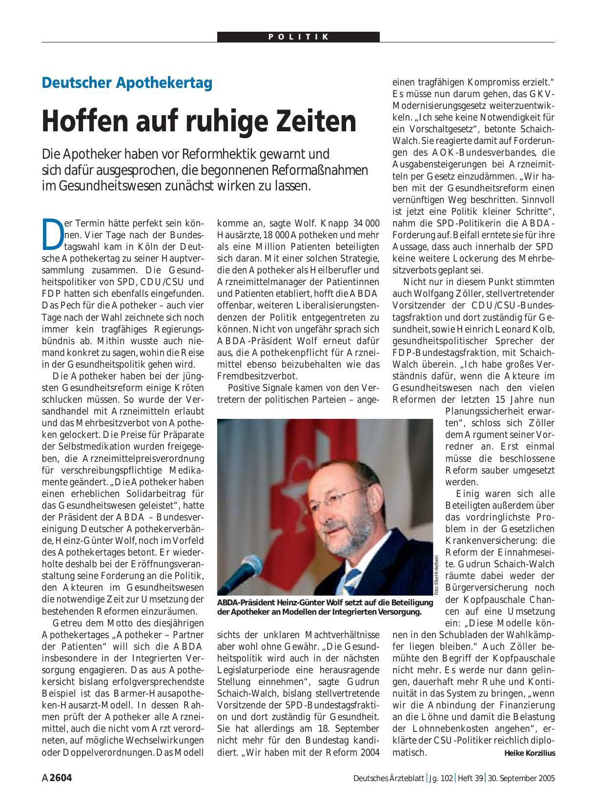 Vorschauseite 1: Deutscher Apothekertag: Hoffen auf ruhige Zeiten