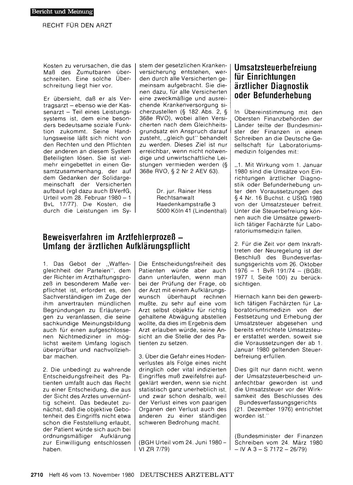 Vorschauseite 1: Beweisverfahren im Arztfehlerprozeß — Umfang der ärztlichen Aufklärungspflicht