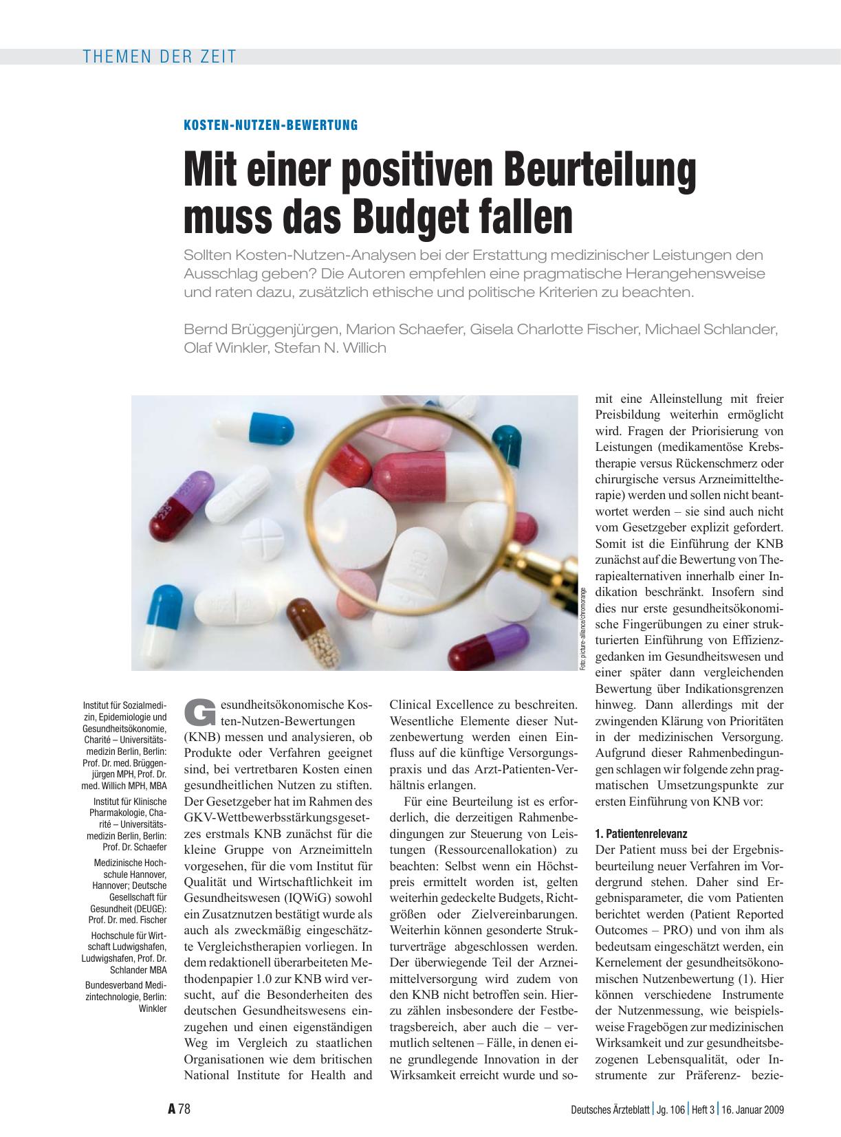 Vorschauseite 1: Kosten-Nutzen-Bewertung: Mit einer positiven Beurteilung muss das Budget fallen