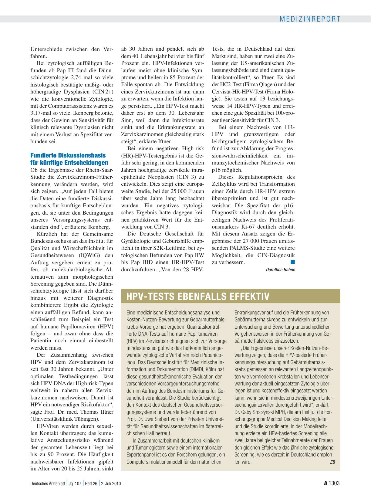 Vorschauseite 1: HPV-Tests ebenfalls effektiv