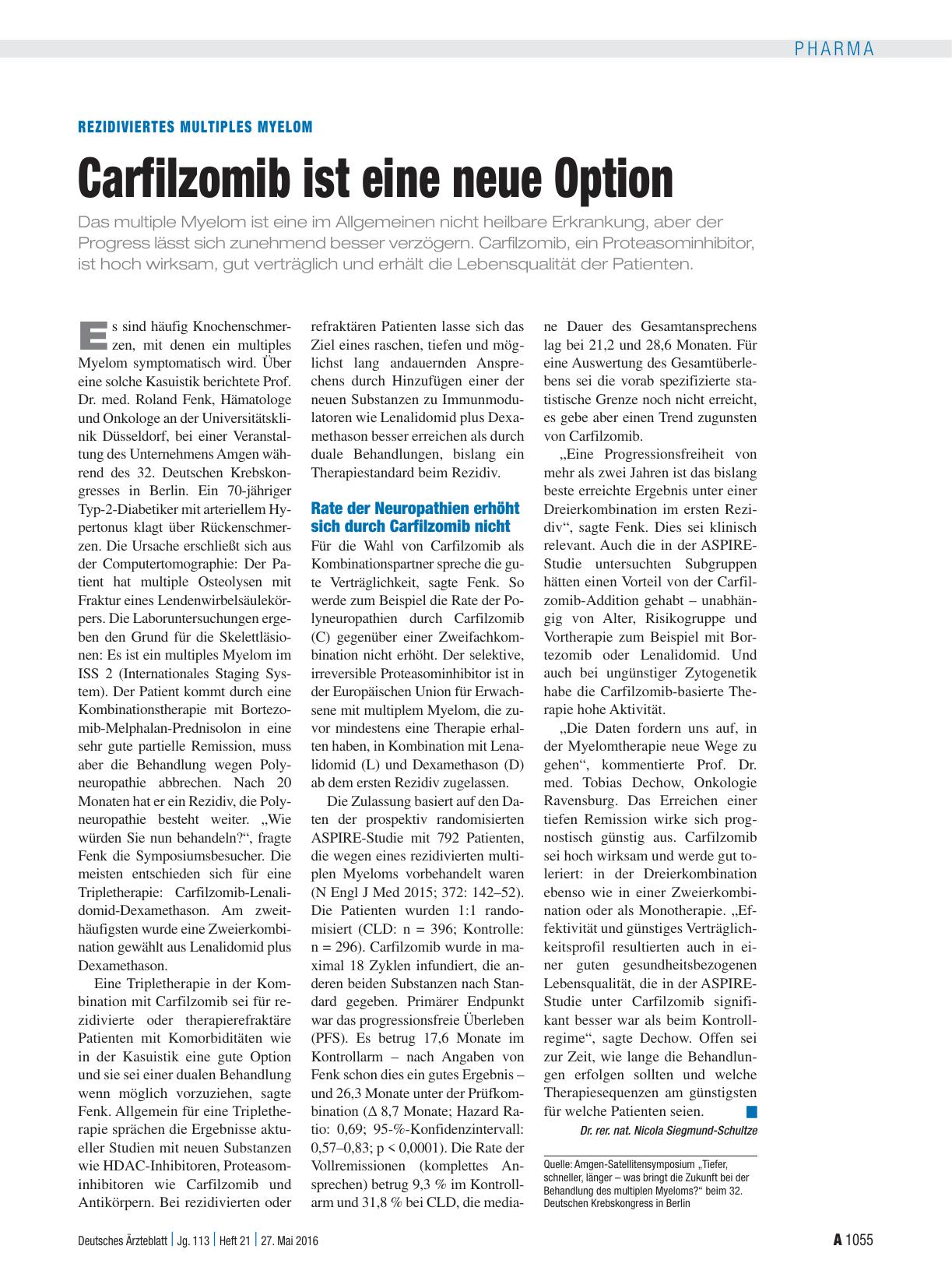 Vorschauseite 1: Rezidiviertes multiples Myelom: Carfilzomib ist eine neue Option