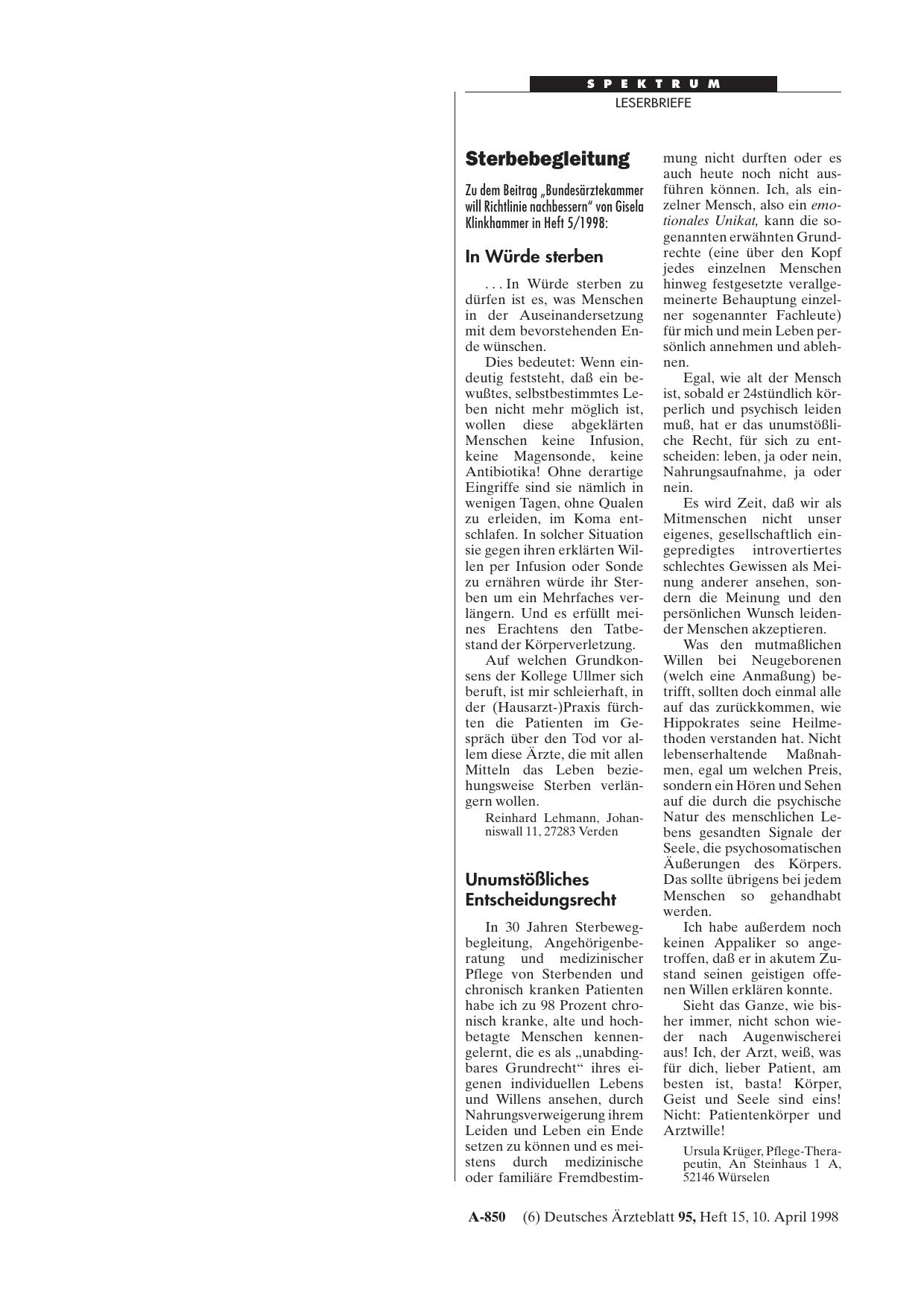 Vorschauseite 1: Sterbebegleitung: Unumstößliches Entscheidungsrecht