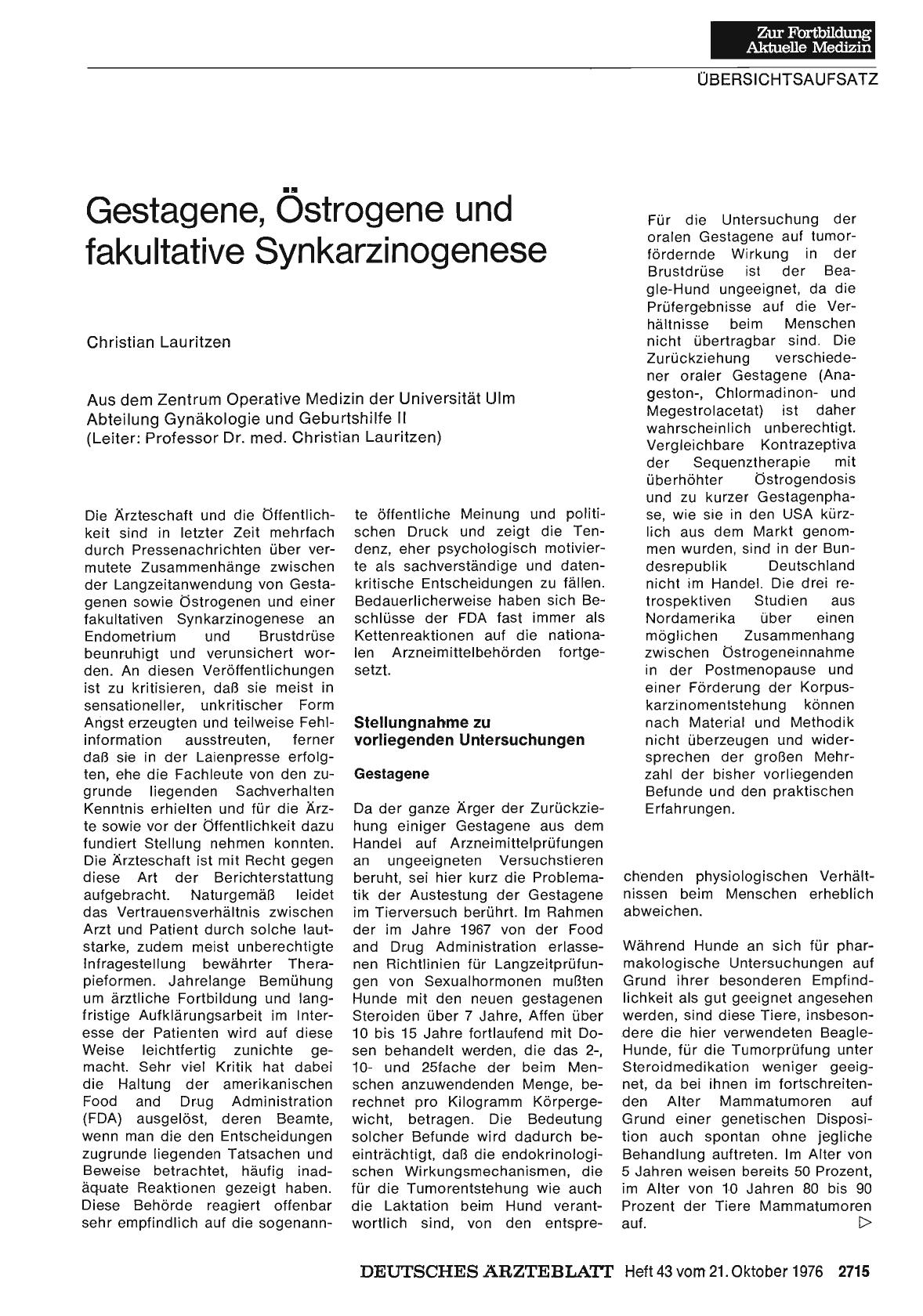 Vorschauseite 1: Gestagene, Östrogene und fakultative Synkarzinogenese