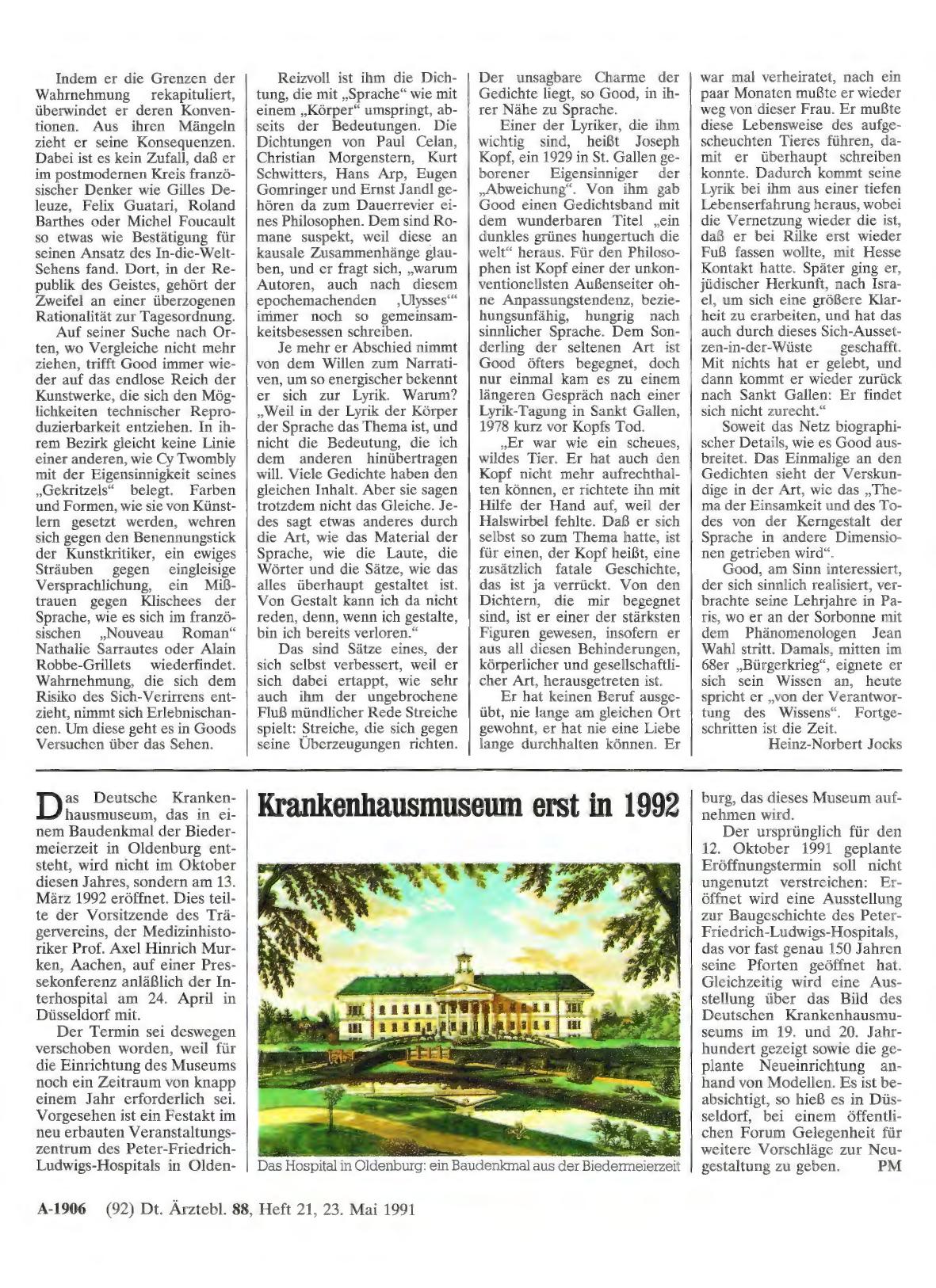 Vorschauseite 1: Krankenhausmuseum erst in 1992