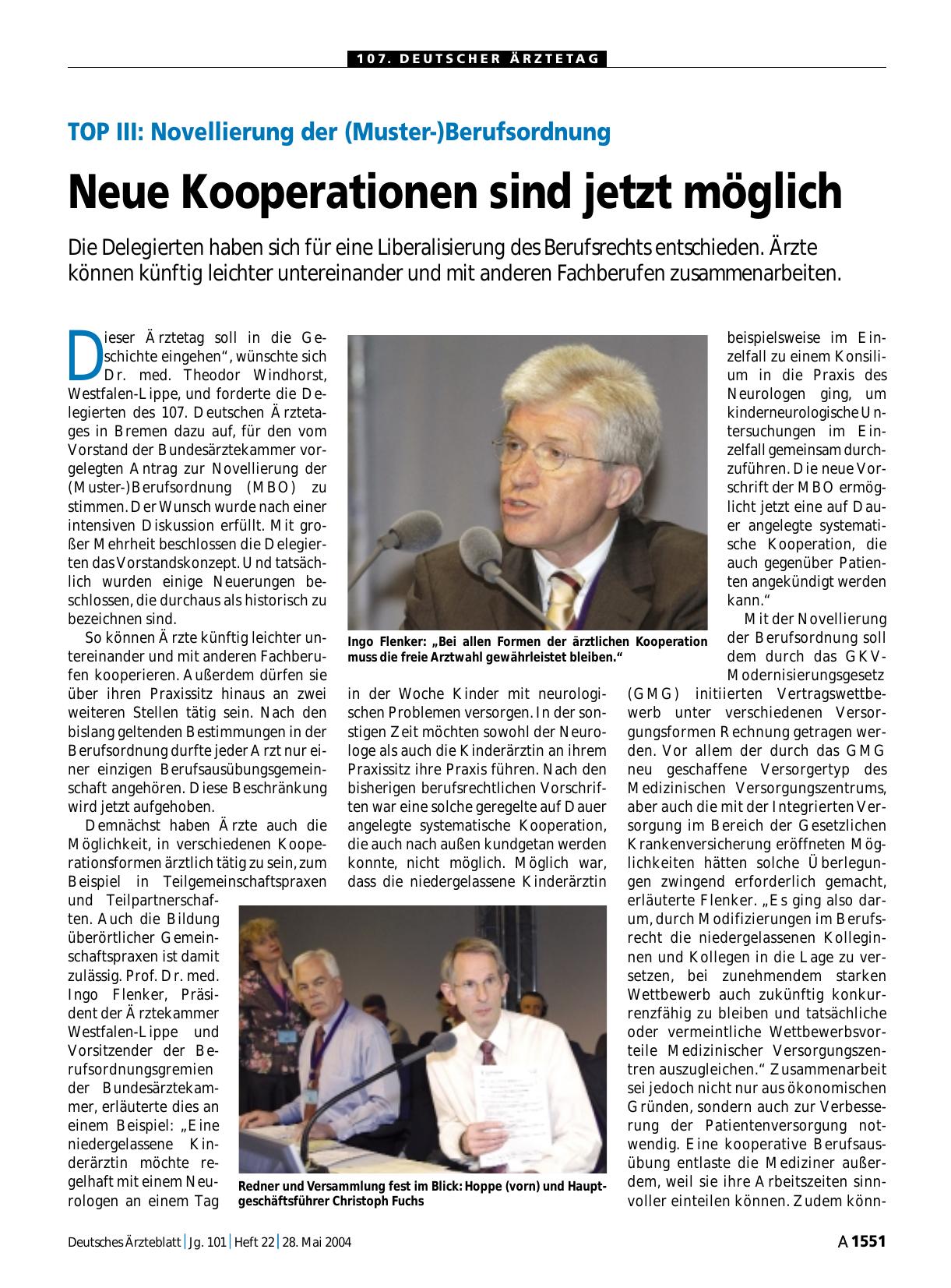 Vorschauseite 1: TOP III: Novellierung der (Muster-)Berufsordnung – Neue Kooperationen sind jetzt möglich