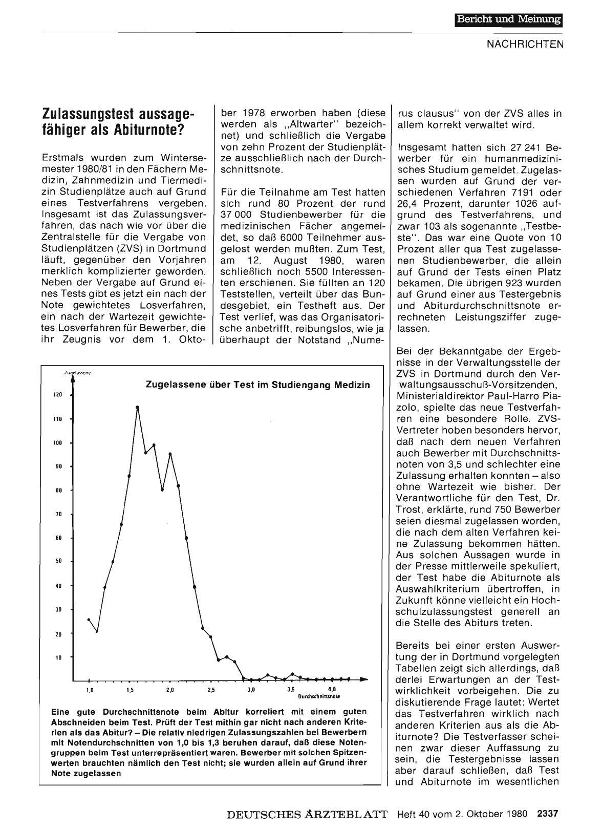 Vorschauseite 1: Zulassungstest aussagefähiger als Abiturnote?