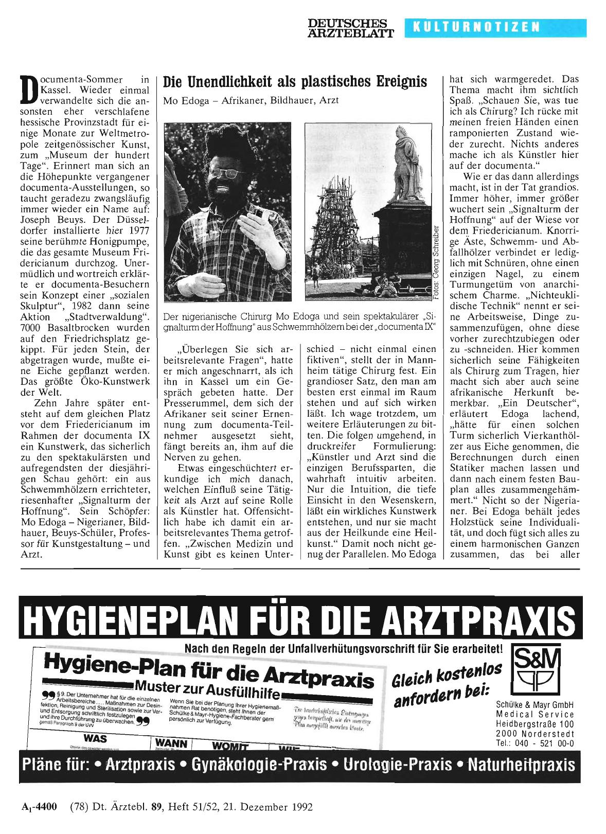 Vorschauseite 1: Die Unendlichkeit als plastisches Ereignis: Mo Edoga — Afrikaner, Bildhauer, Arzt