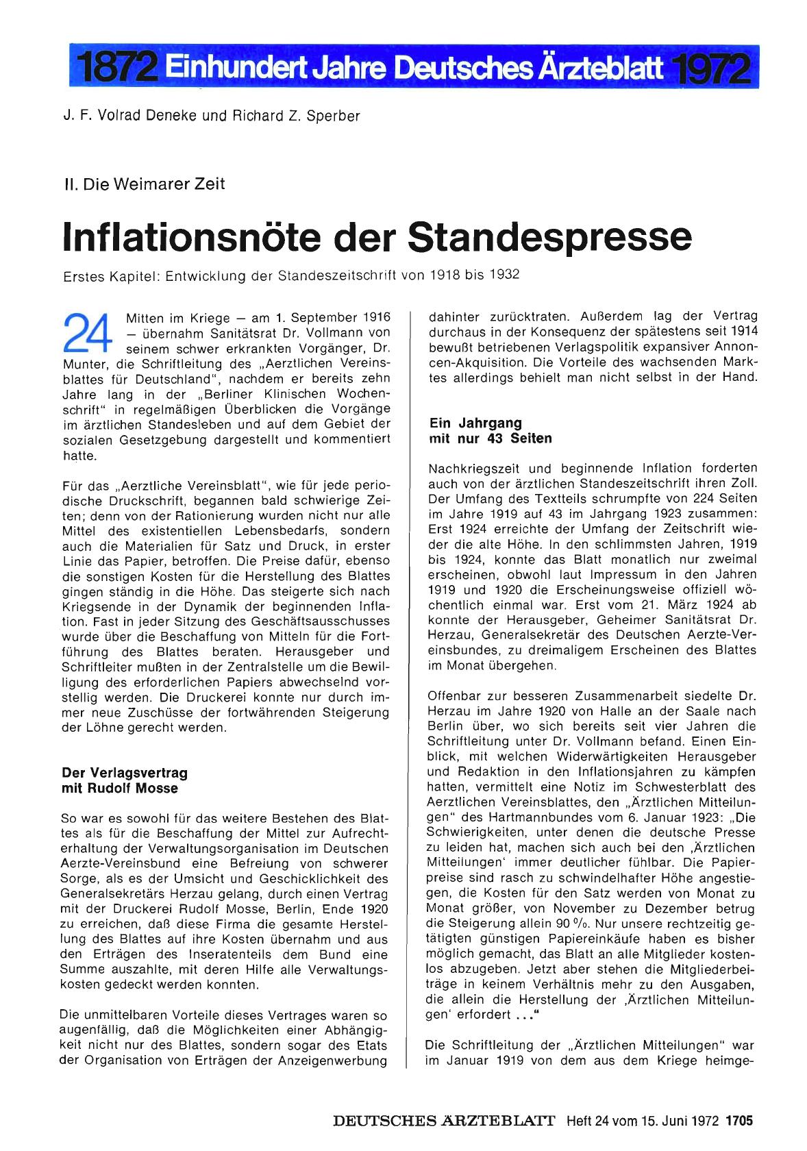 Vorschauseite 1: II. Die Weimarer Zeit: Inflationsnöte der Standespresse — Erstes Kapitel: Entwicklung der Standeszeitschrift von 1918 bis 1932