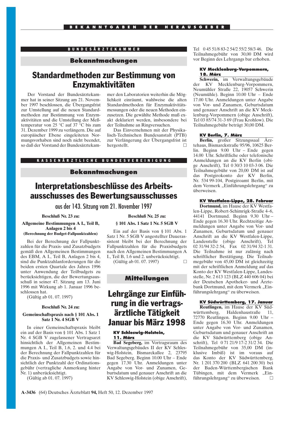 Vorschauseite 1: Bekanntmachungen: Standardmethoden zur Bestimmung von Enzymaktivitäte
