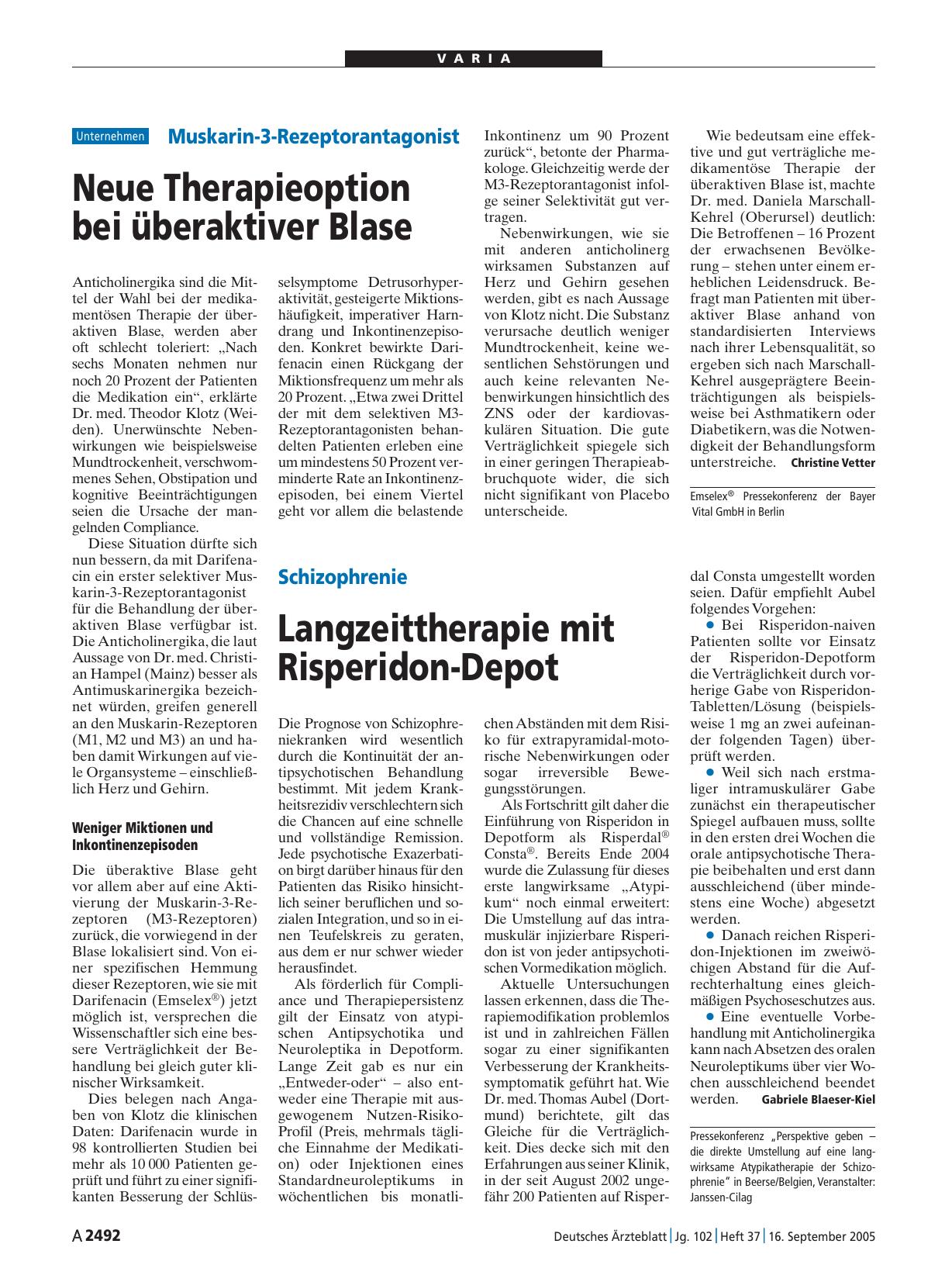 Vorschauseite 1: Schizophrenie: Langzeittherapie mit Risperidon-Depot