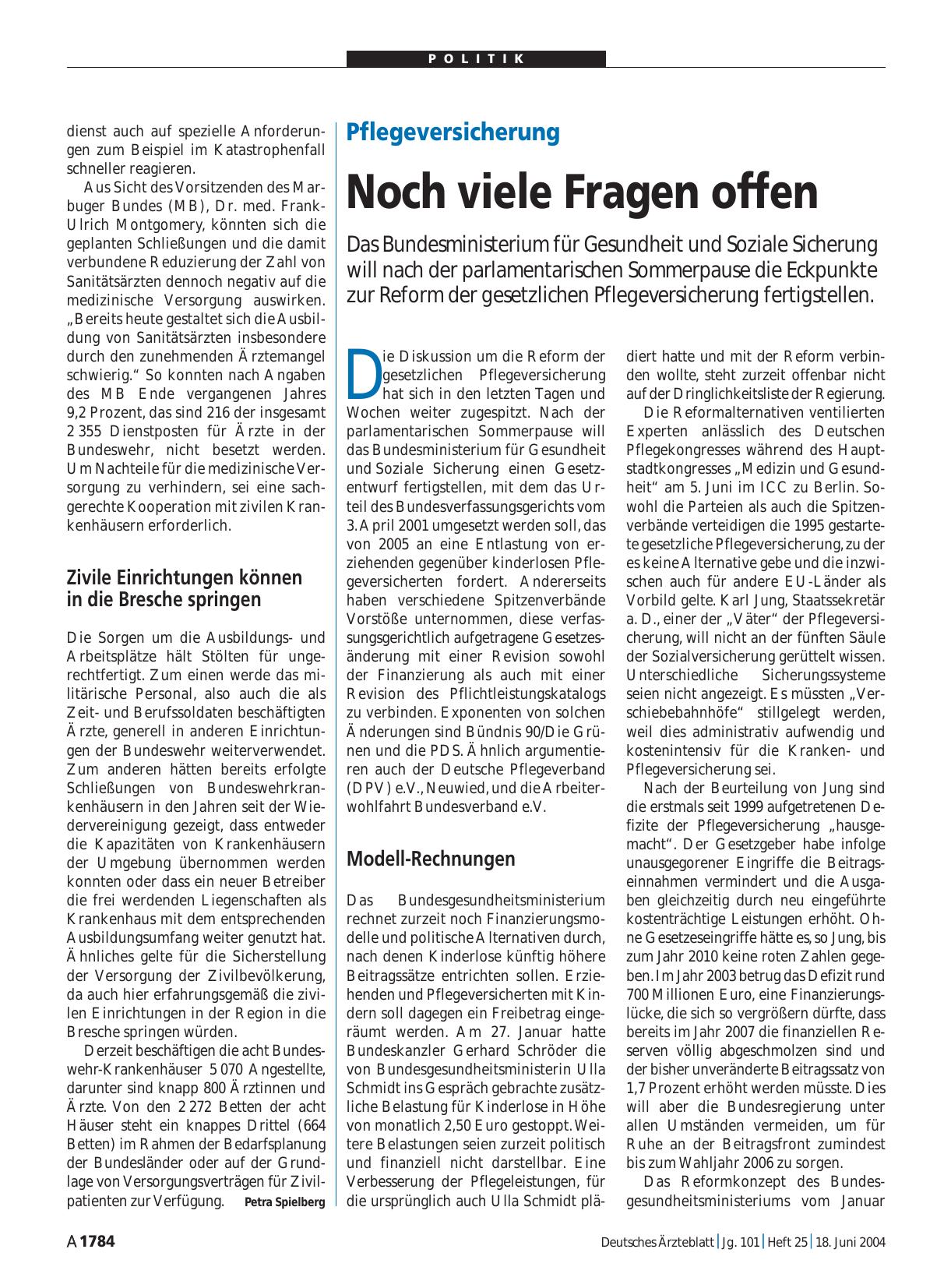 Vorschauseite 1: Pflegeversicherung: Noch viele Fragen offen