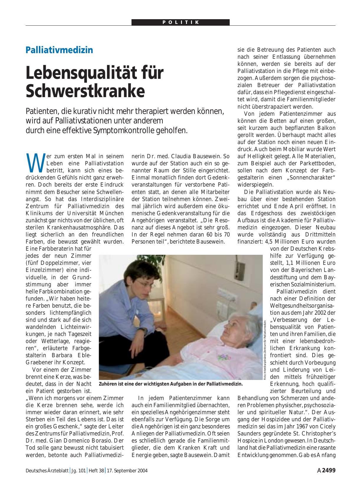 Vorschauseite 1: Palliativmedizin: Lebensqualität für Schwerstkranke