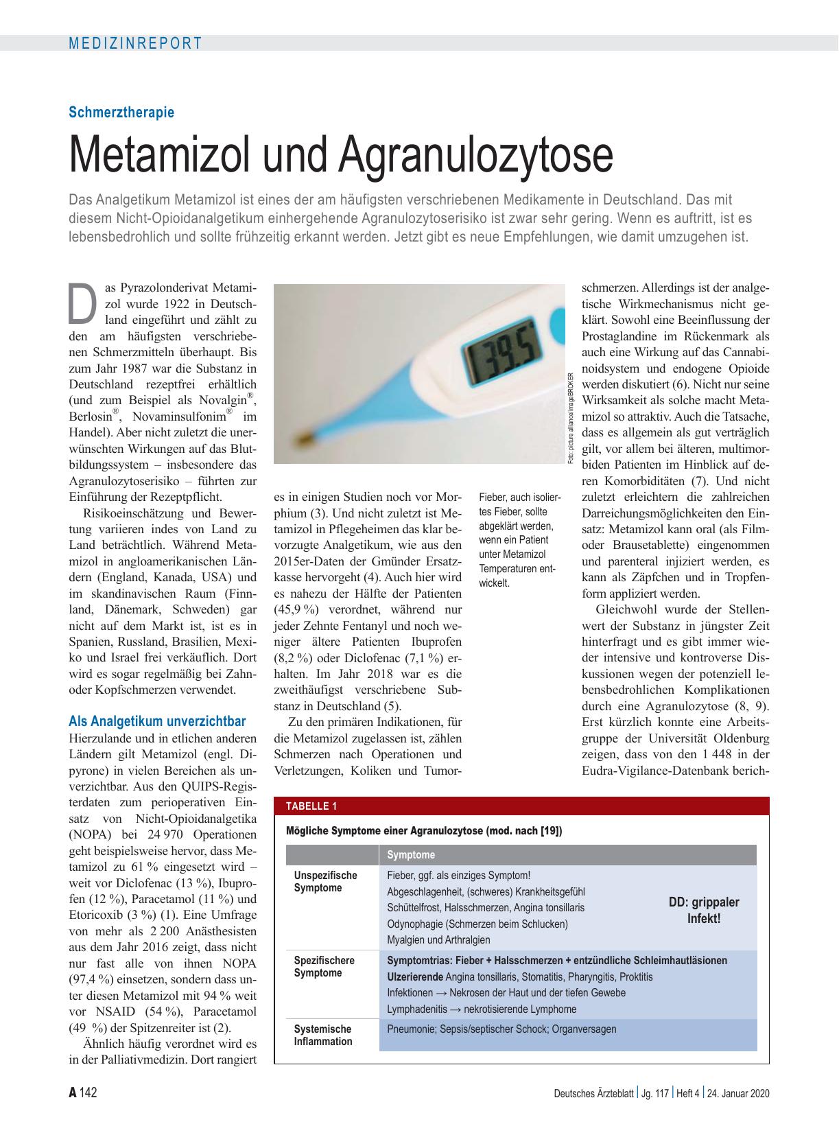 Vorschauseite 1: Schmerztherapie: Metamizol und Agranulozytose