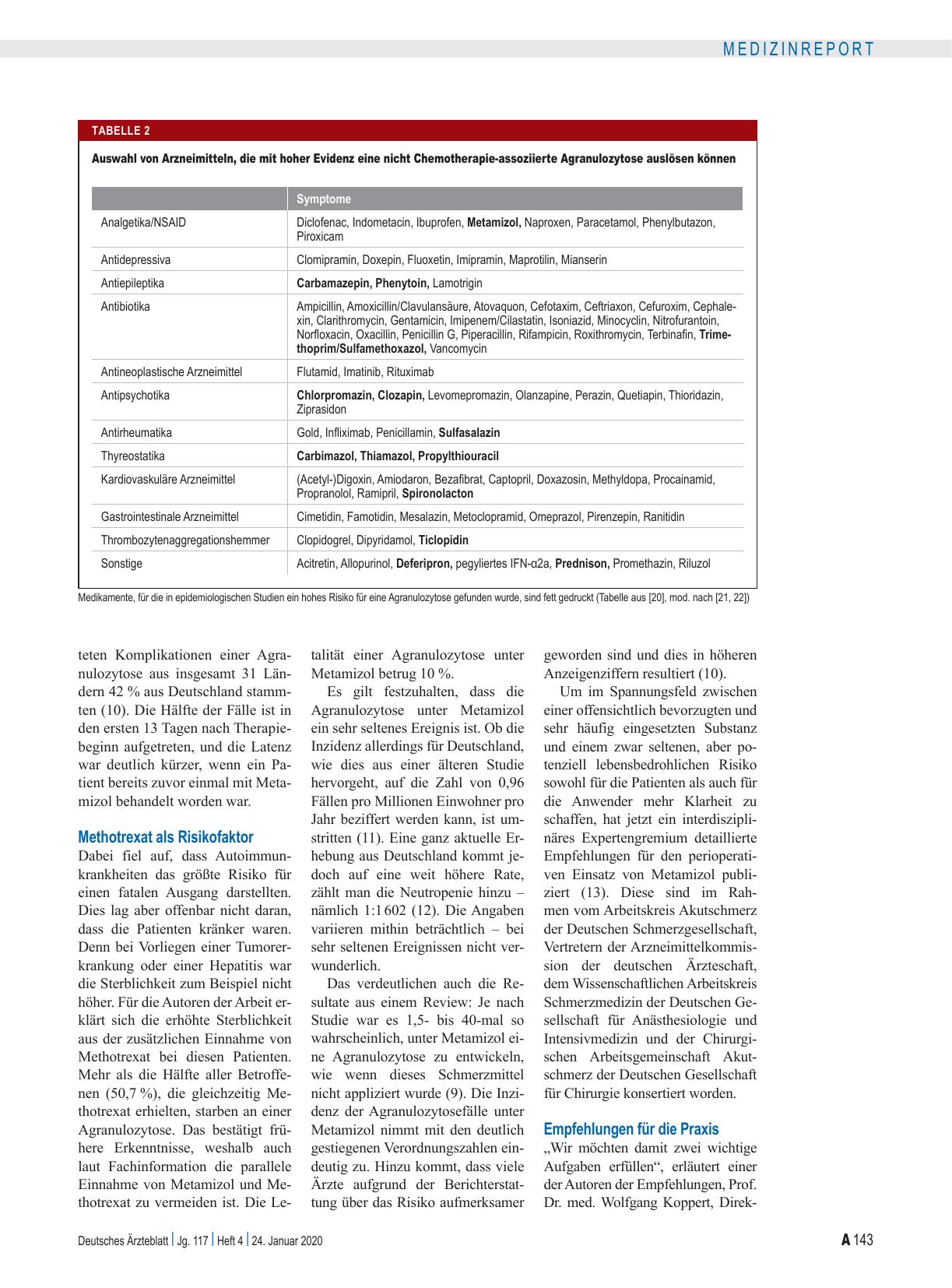 Vorschauseite 2: Schmerztherapie: Metamizol und Agranulozytose