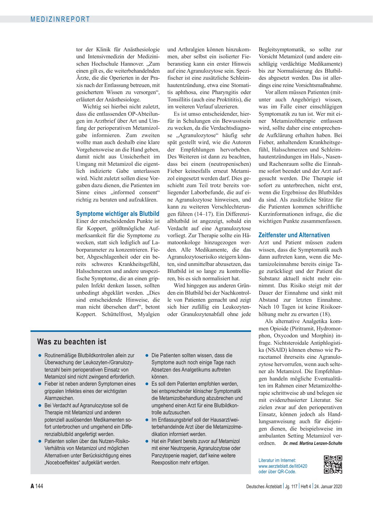Vorschauseite 3: Schmerztherapie: Metamizol und Agranulozytose