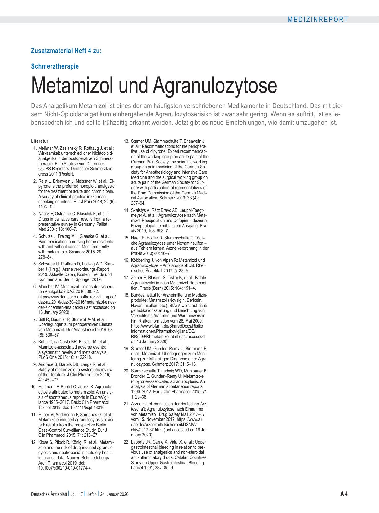 Vorschauseite 4: Schmerztherapie: Metamizol und Agranulozytose