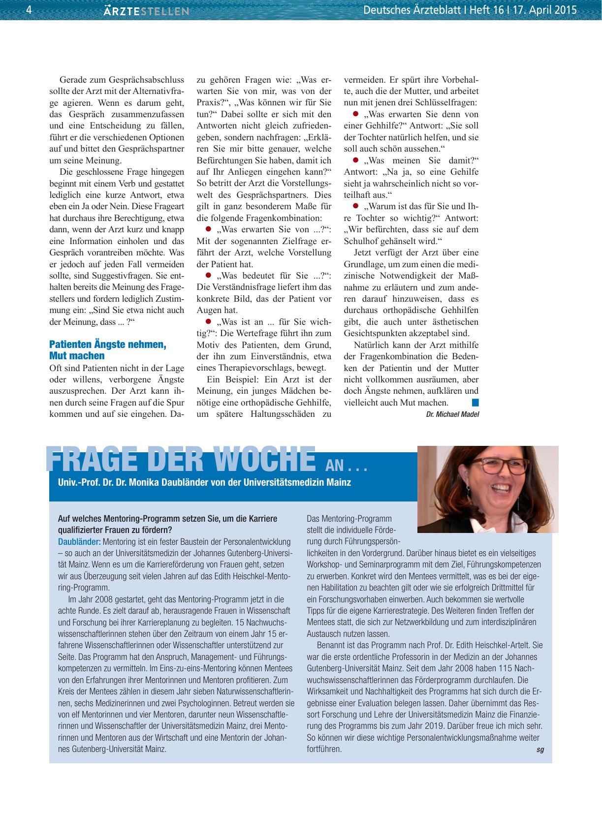 Vorschauseite 1: Frage der Woche an. .. Univ. -Prof. Dr. Dr. Monika Daubländer von der Universitätsmedizin Mainz
