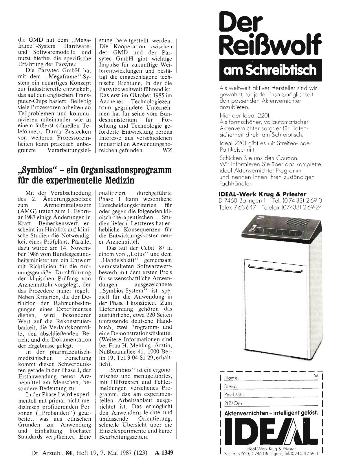 Vorschauseite 1: „Symbios” — ein Organisationsprogramm für die experimentelle Medizin