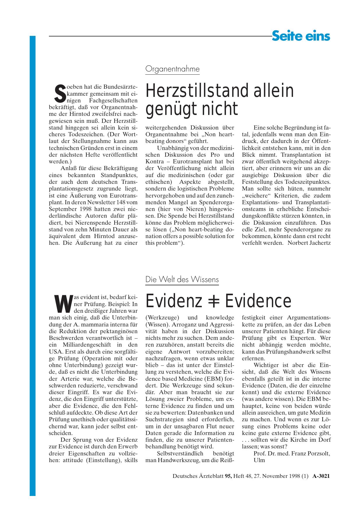 Vorschauseite 1: Organentnahme: Herzstillstand allein genügt nicht