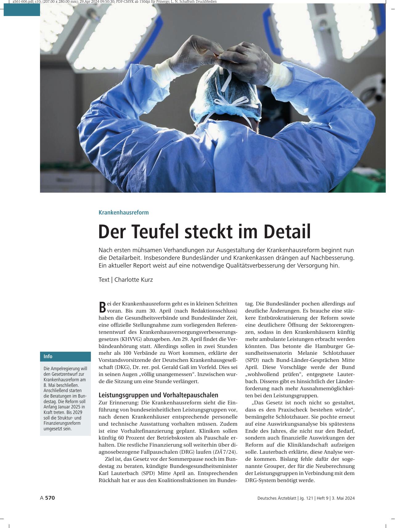 Vorschauseite 1: Krankenhausreform: Der Teufel steckt im Detail