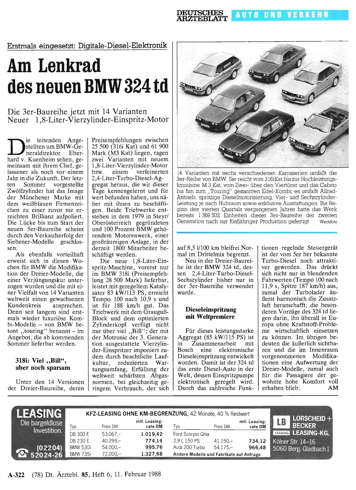 Vorschauseite 1: Erstmals eingesetzt: Digitale-Diesel-Elektronik – Am Lenkrad des neuen BMW 324 td
