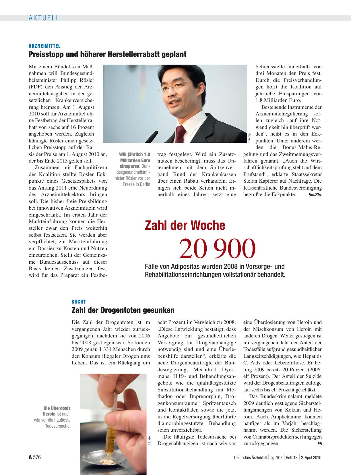 Vorschauseite 1: Sucht: Zahl der Drogentoten gesunken