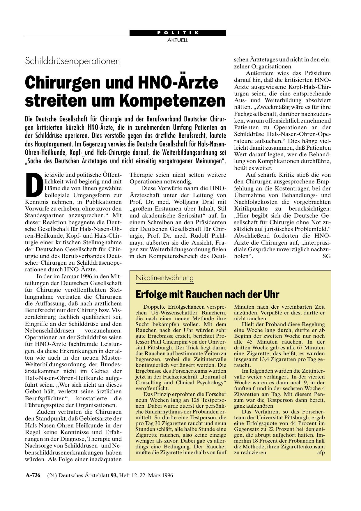 Vorschauseite 1: Schilddrüsenoperationen: Chirurgen und HNO-Ärzte streiten um Kompetenzen