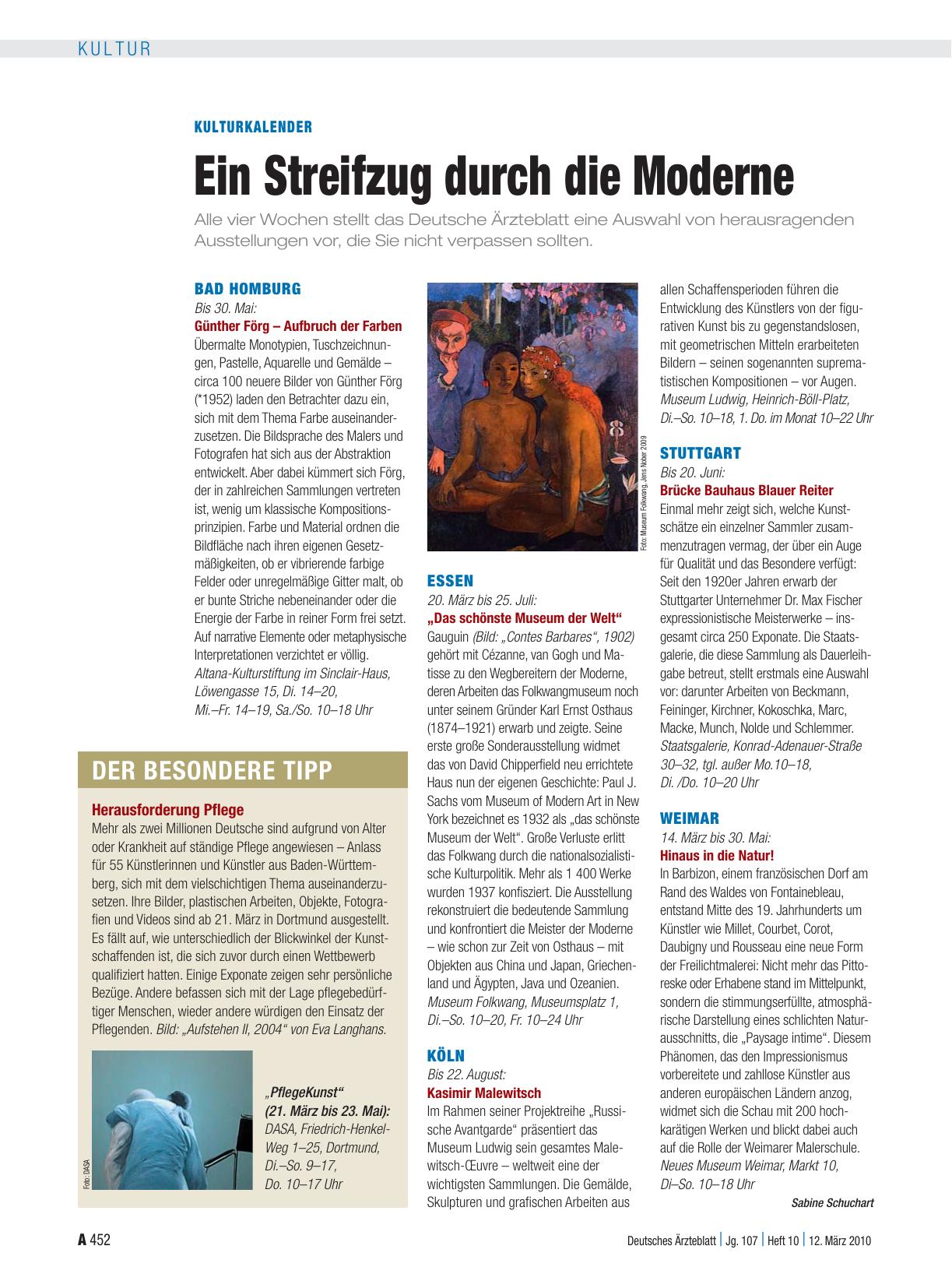Vorschauseite 1: Kulturkalender: Ein Streifzug durch die Moderne