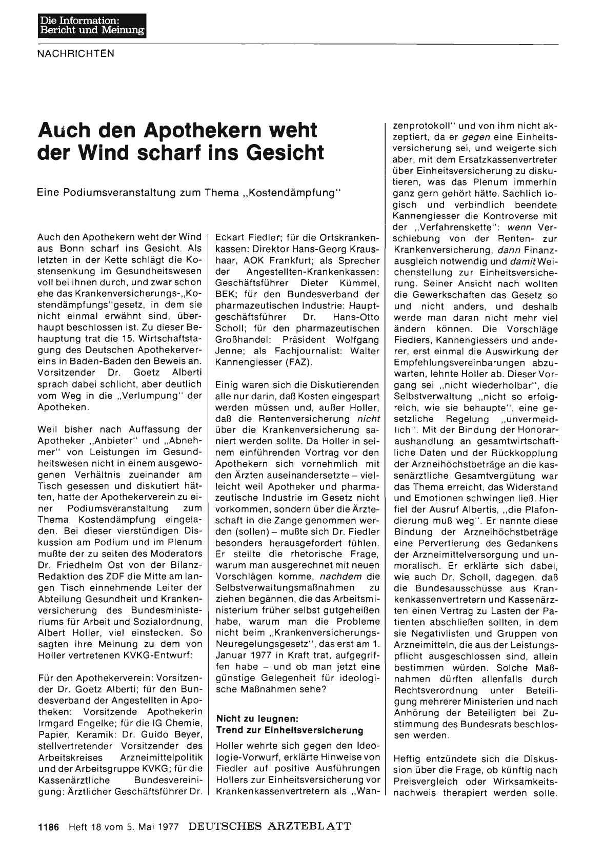 Vorschauseite 1: Auch den Apothekern weht der Wind scharf ins Gesicht: Eine Podiumsveranstaltung zum Thema „Kostendämpfung“