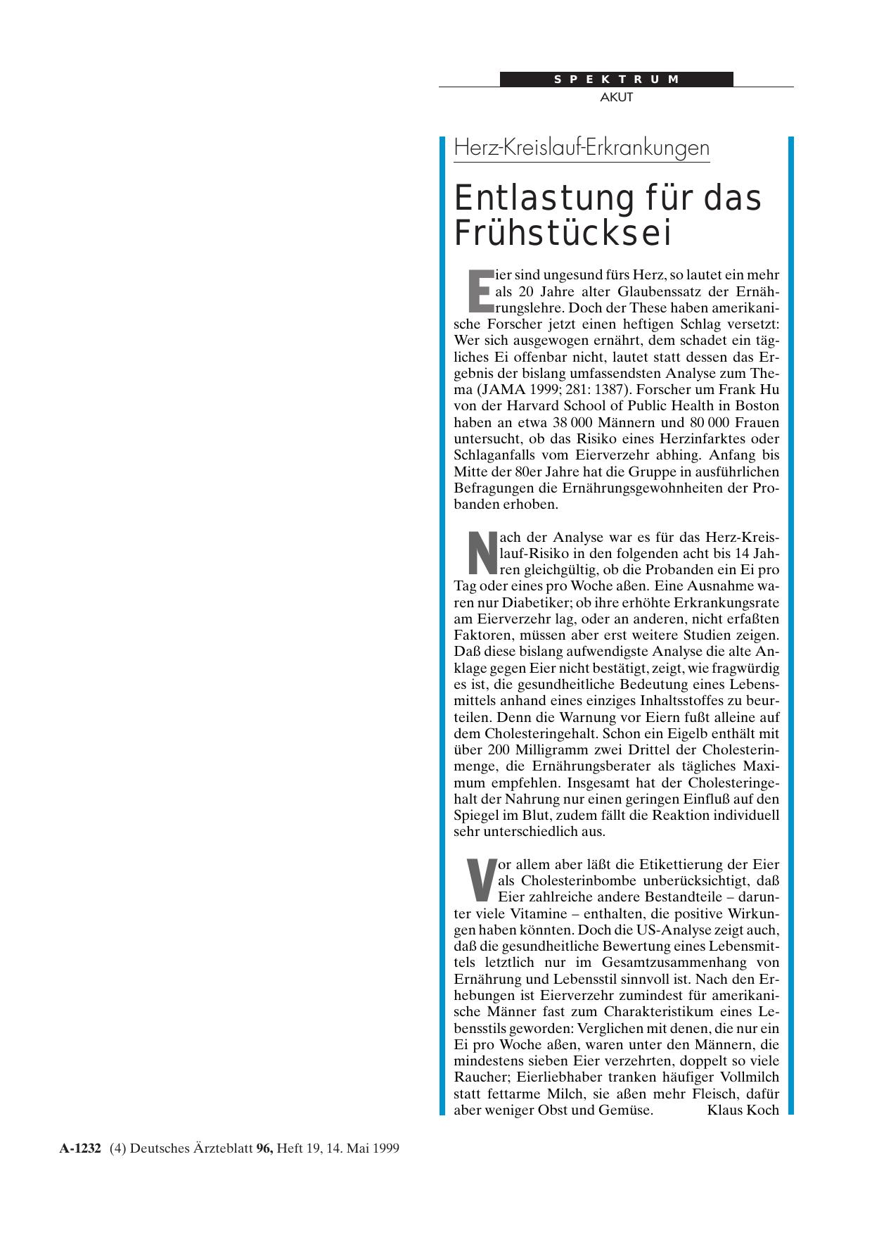 Vorschauseite 1: Herz-Kreislauf-Erkrankungen: Entlastung für das Frühstücksei