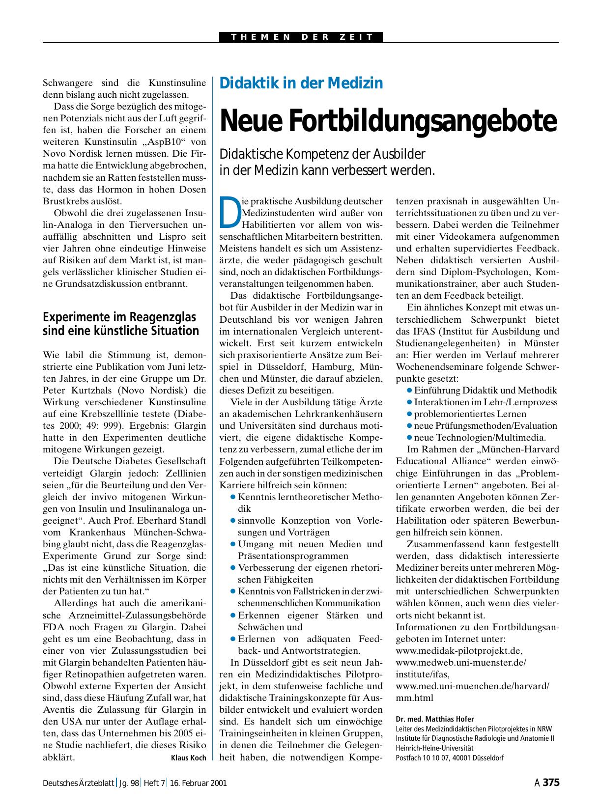 Vorschauseite 1: Didaktik in der Medizin: Neue Fortbildungsangebote
