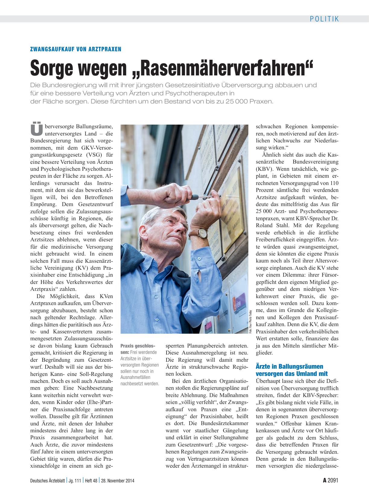 Vorschauseite 1: Zwangsaufkauf von Arztpraxen: Sorge wegen „Rasenmäherverfahren“