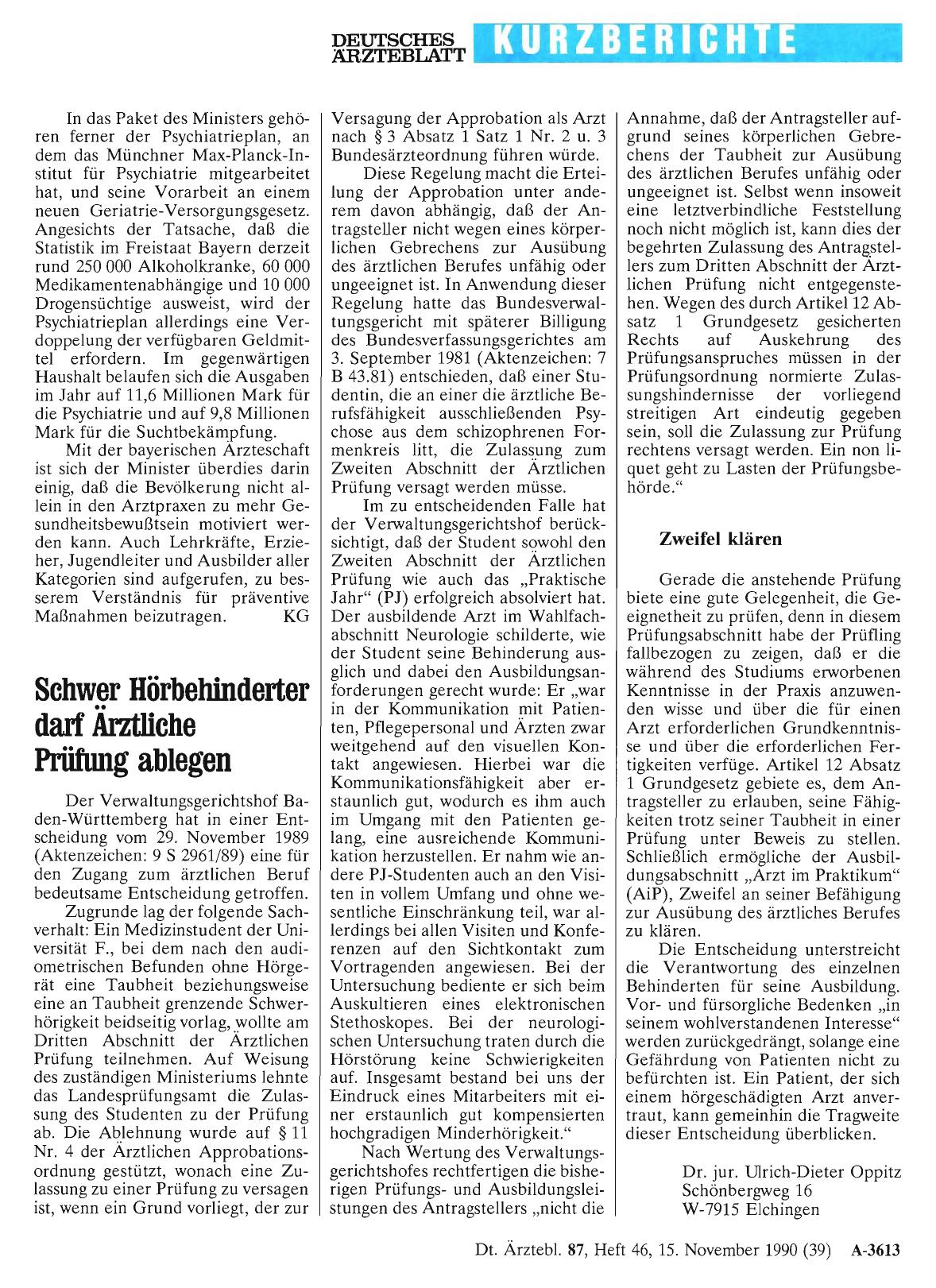Vorschauseite 1: Schwer Hörbehinderter darf Ärztliche Prüfung ablegen