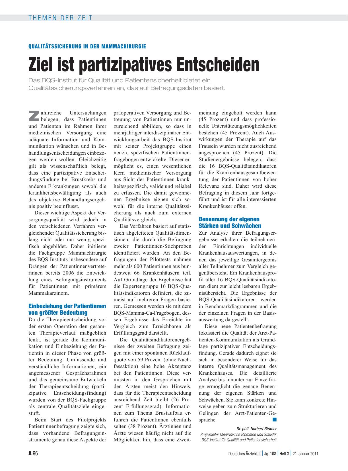 Vorschauseite 1: Qualitätssicherung in der Mammachirurgie: Ziel ist partizipatives Entscheiden