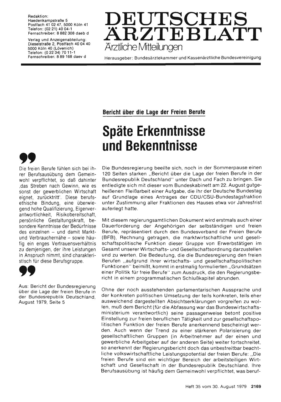 Vorschauseite 1: Bericht über die Lage der Freien Berufe: Späte Erkenntnisse und Bekenntnisse