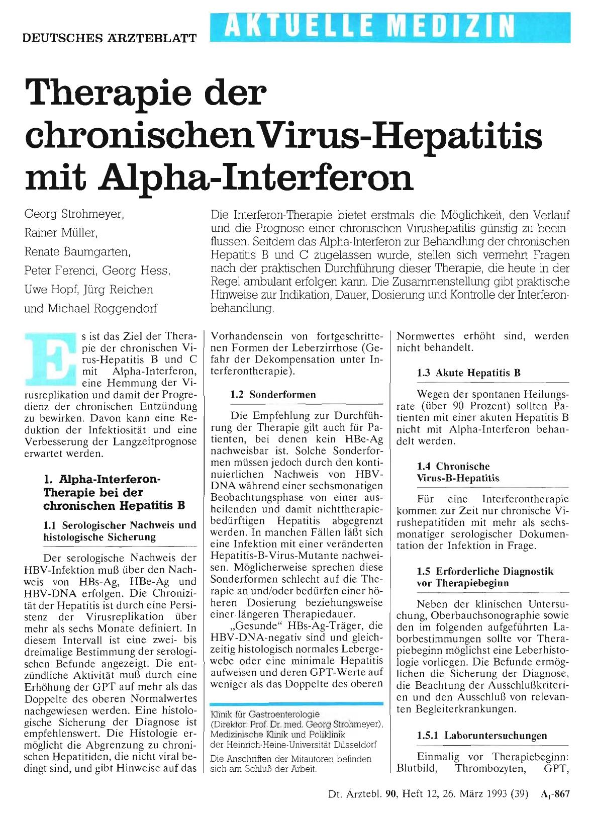 Vorschauseite 1: Therapie der chronischen Virus-Hepatitis mit Alpha-Interferon