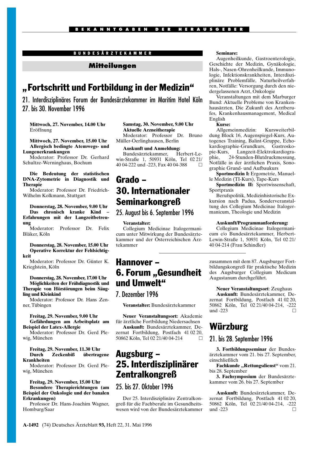 Vorschauseite 1: Würzburg 21. bis 28. September 1996