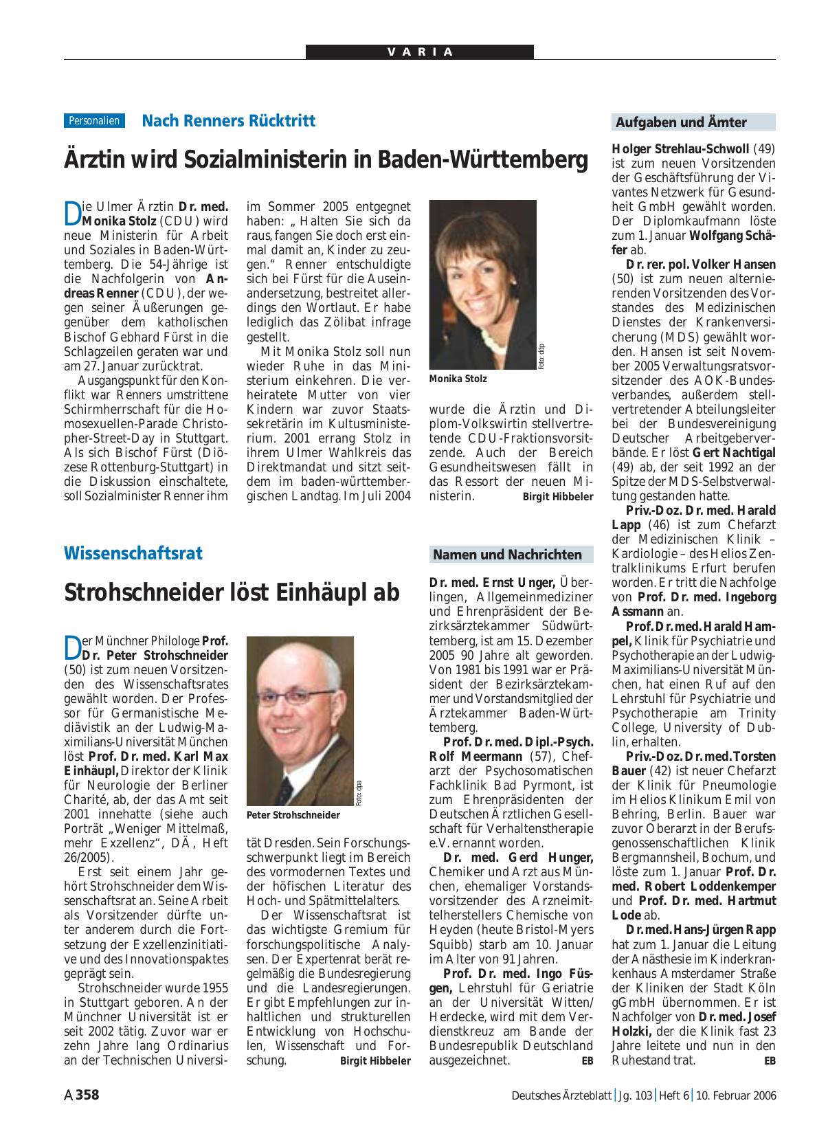 Vorschauseite 1: Nach Renners Rücktritt: Ärztin wird Sozialministerin in Baden-Württemberg