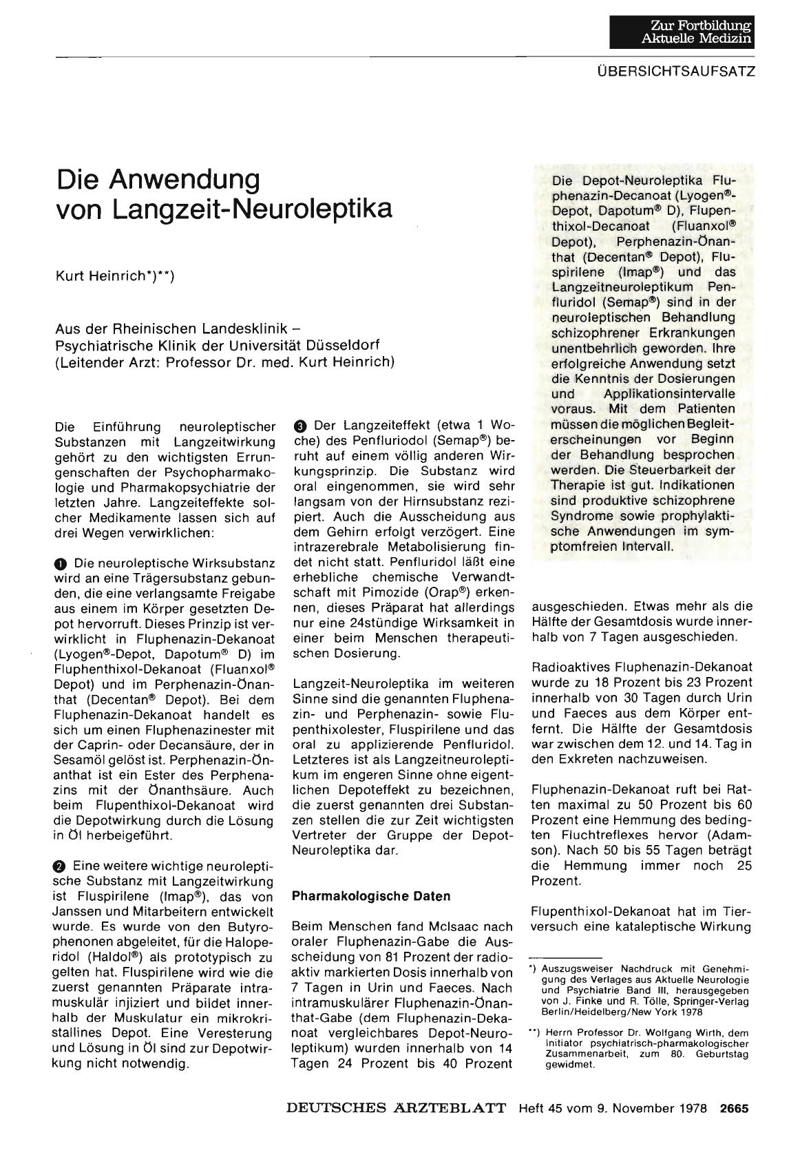 Vorschauseite 1: Die Anwendung von Langzeit-Neuroleptika