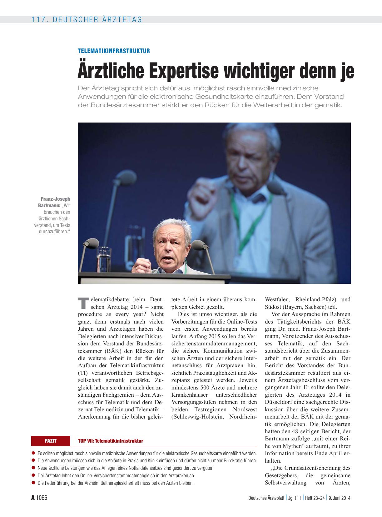 Vorschauseite 1: Telematikinfrastruktur: Ärztliche Expertise wichtiger denn je