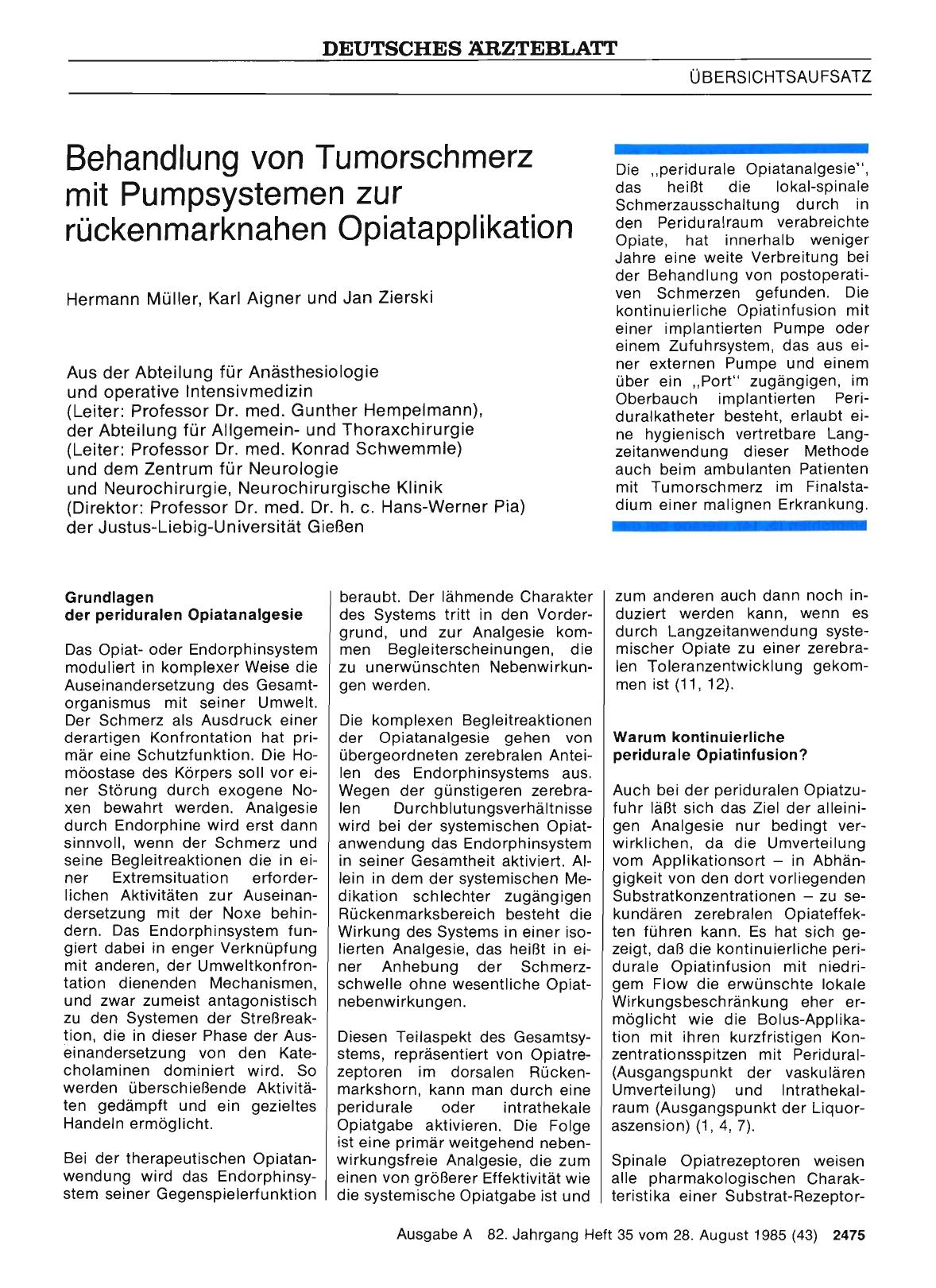 Vorschauseite 1: Behandlung von Tumorschmerz mit Pumpsystemen zur rückenmarknahen Opiatapplikation