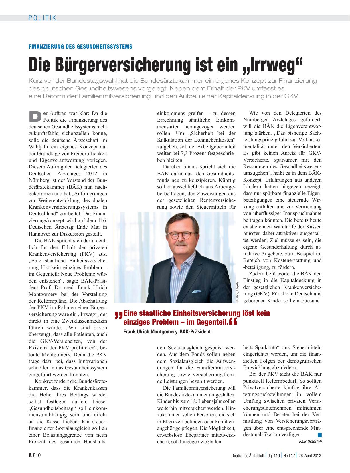 Vorschauseite 1: Finanzierung des Gesundheitssystems: Die Bürgerversicherung ist ein „Irrweg“